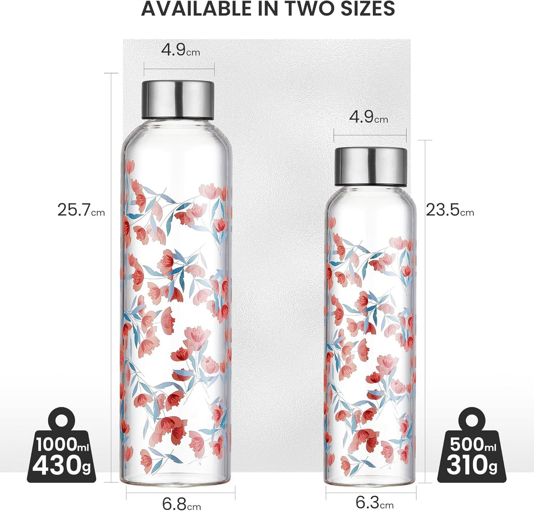 Autsel 500ml Glasflasche Trinkflasche Glas Sport Borosilikat Glass Bottle Wasser Flasche mit Neopren