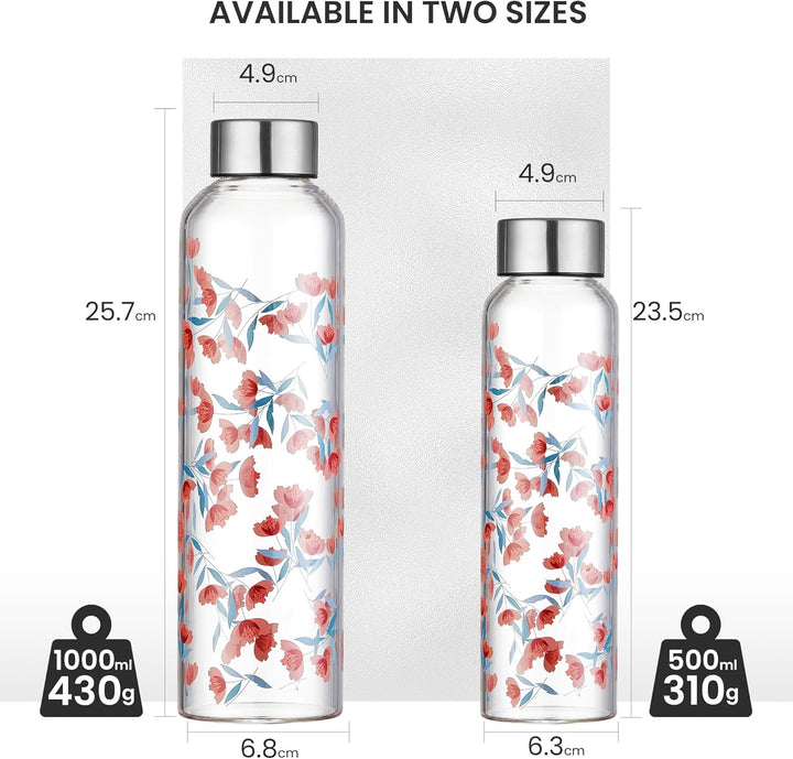 Autsel 500ml Glasflasche Trinkflasche Glas Sport Borosilikat Glass Bottle Wasser Flasche mit Neopren