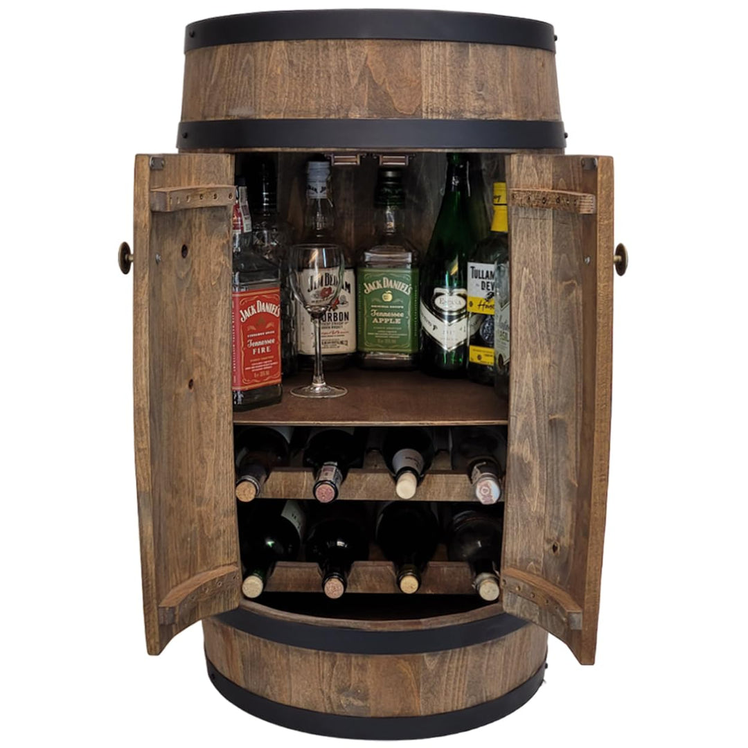 weeco Fassbar mit Tür und Weinregal. Hausbar Weinrack 80 cm. Rustikaler deko Barschrank Weinständer