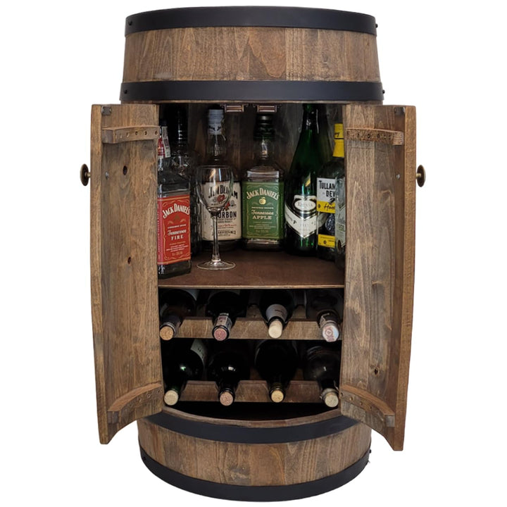 weeco Fassbar mit Tür und Weinregal. Hausbar Weinrack 80 cm. Rustikaler deko Barschrank Weinständer