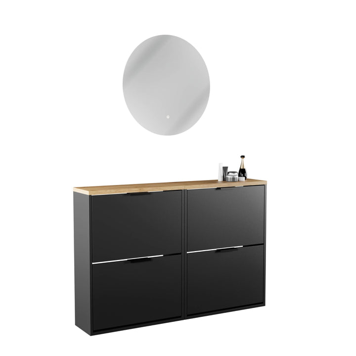 Planetmöbel 2 x Schuhschrank schmal inkl. runder Spiegel mit Beleuchtung 60 cm (2 Lichtstufen) Schuh
