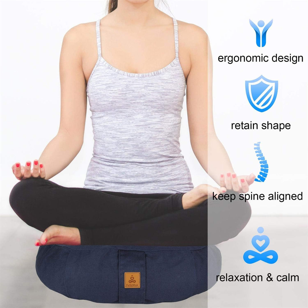 FelizMax Rundes Buchweizen-Meditationskissen, D = 38 cm, H = 14 cm, Zafu/Zabuton Meditationskissen,