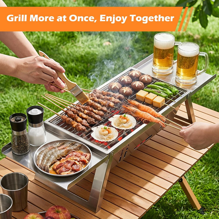 Kleiner Tragbarer Camping Holzkohlegrill, Mini tischgrill holzkohle mit 4-stufiger Hitzeverstellung,