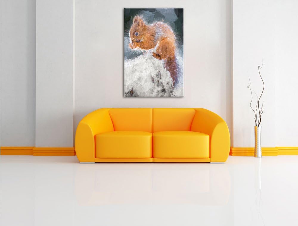 Pixxprint Kleines Eichhörnchen im Winter Pinsel Effekt, Format: 100x70 auf Leinwand, XXL riesige Bil