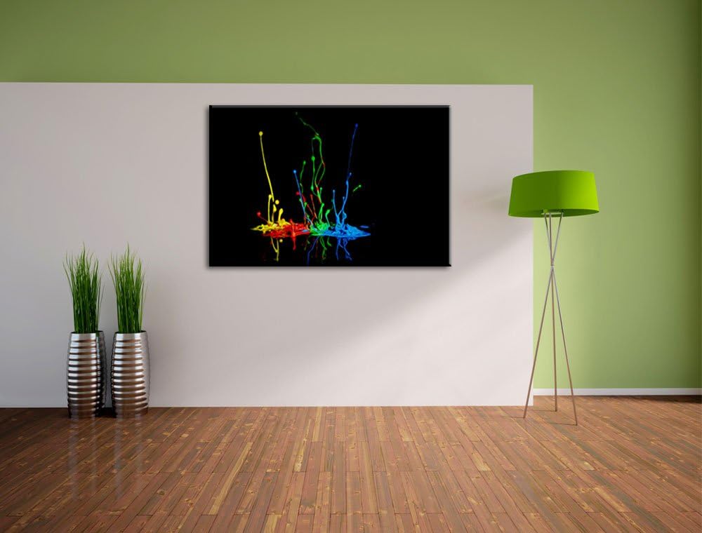 Dark bunte Farbspritzer schwarz/weiss Format: 100x70 auf Leinwand, XXL riesige Bilder fertig gerahmt