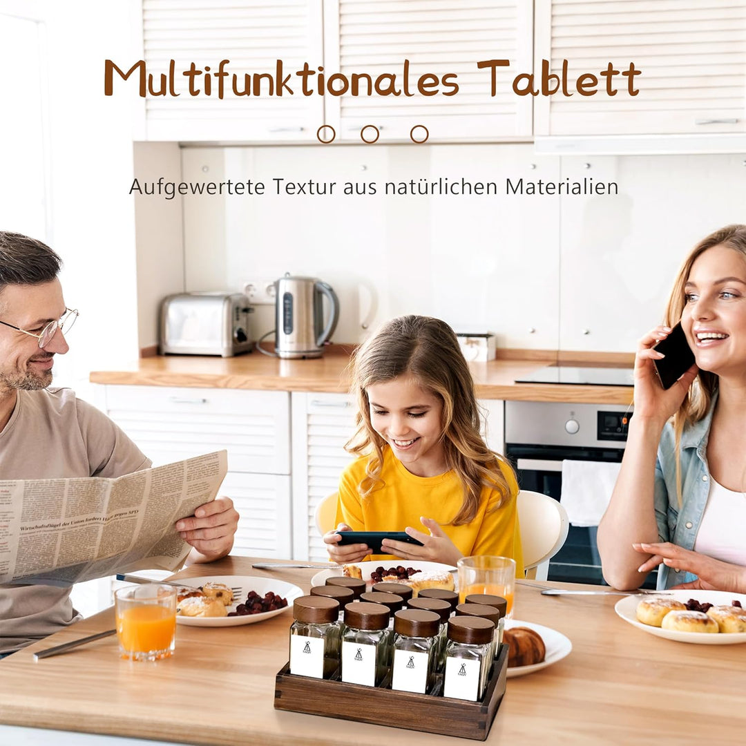 SAEIV Umweltfreundliches Akazien-Gewürzregal Holz mit 12 Fächern | 12 120ml-Gewürzgläser Drawer Orga