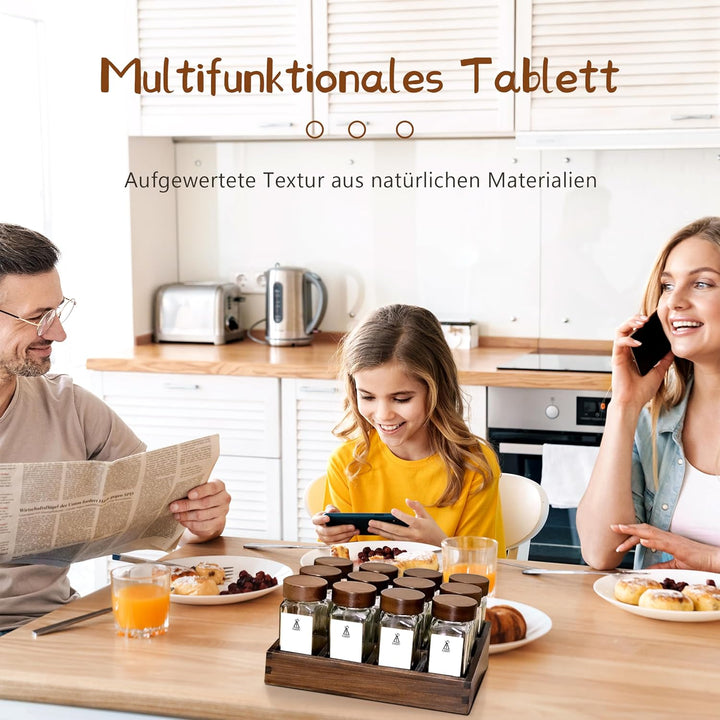 SAEIV Umweltfreundliches Akazien-Gewürzregal Holz mit 12 Fächern | 12 120ml-Gewürzgläser Drawer Orga