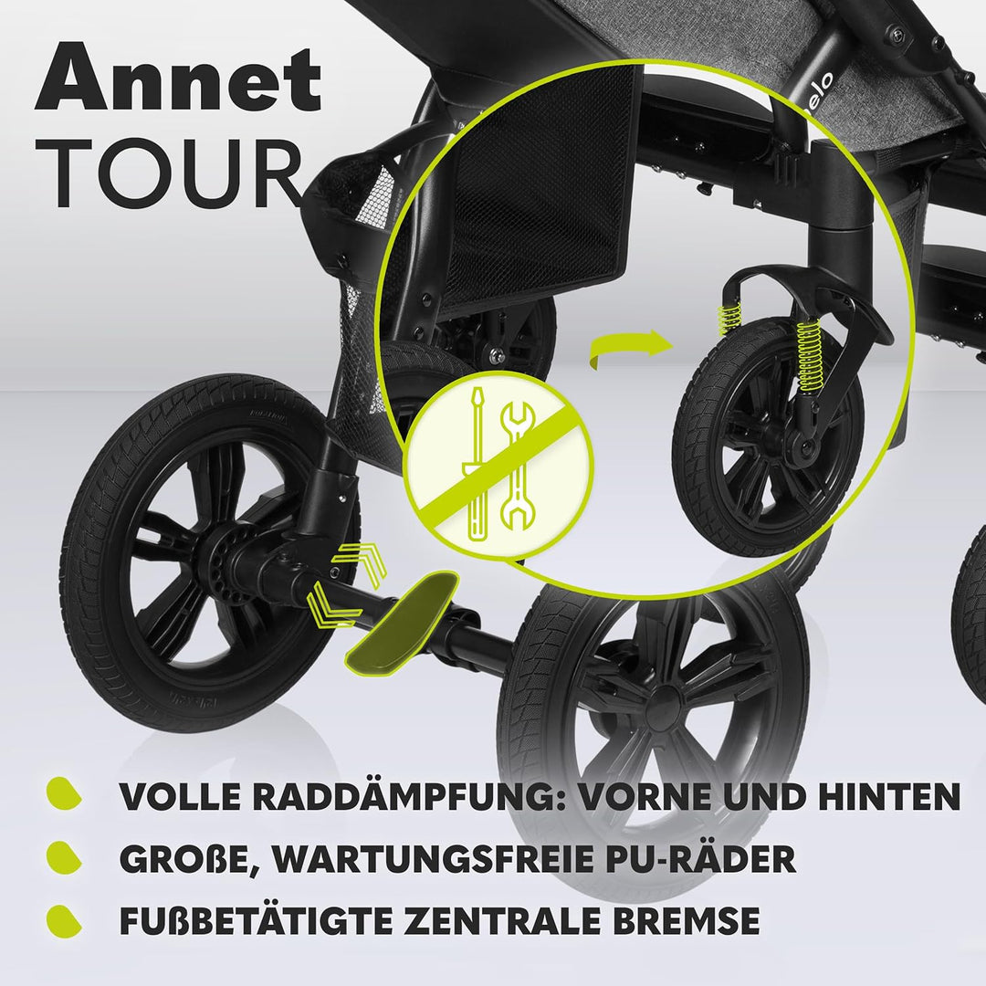 LIONELO Annet Tour Kinderwagen bis 22 kg, verstellbarer Griff, zusammenklappbar, verstellbare Rücken