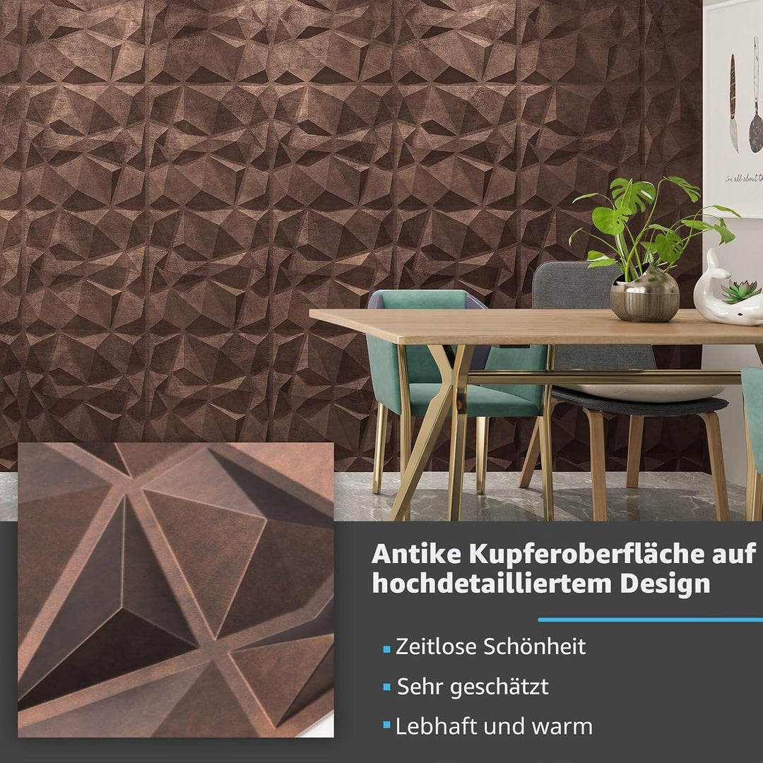 Art3d Texturen 3D Wandpaneele Antik Kupfer Diamant Design für Innenwand Dekor Packung mit 12 Fliesen