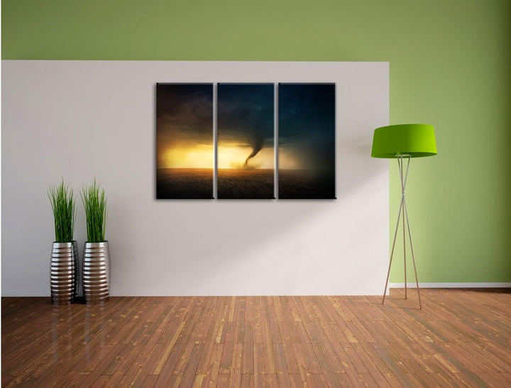 Pixxprint Naturgewalt Tornado 3-Teiler Leinwandbild 120x80 Bild auf Leinwand