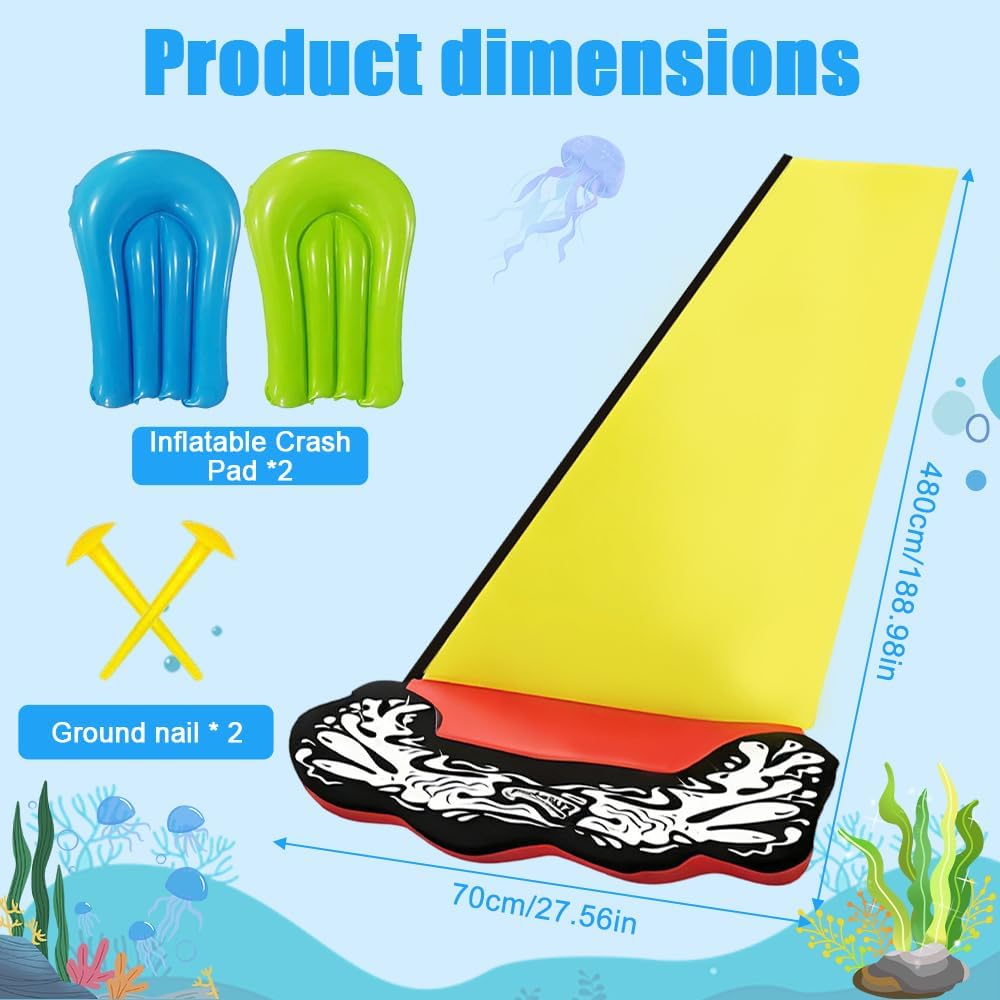 Wasserrutsche Garten, 480 x 70 cm Single Water Slide, Wasserrutschmatte mit 2 Bodyboards, Eingebaute