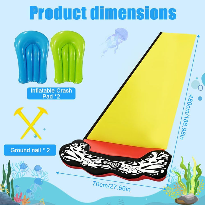 Wasserrutsche Garten, 480 x 70 cm Single Water Slide, Wasserrutschmatte mit 2 Bodyboards, Eingebaute
