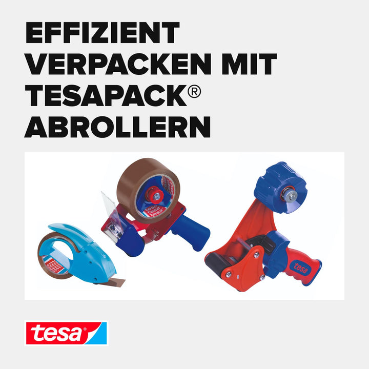 Tesapack Strong und Handabroller im Set mit 1 Rolle geräuscharmem Paketklebeband - Braun - 66 m x 50