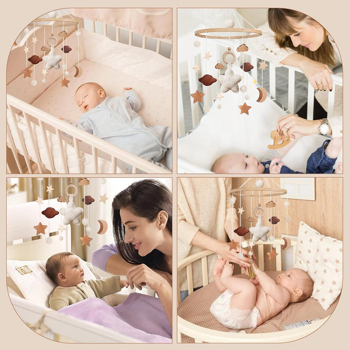 Mobile Baby Bettglocke mit Sterne Hölz Mädchen Hängende Mobile Windspiel für Babybett Kinderbett Ste
