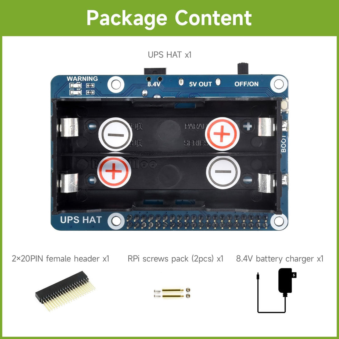 Waveshare UPS HAT Compatible with Raspberry Pi 5V Uninterruptible Power Supply Multi Battery Protect