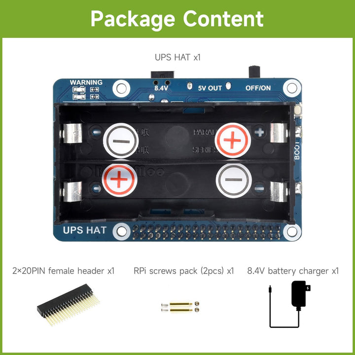 Waveshare UPS HAT Compatible with Raspberry Pi 5V Uninterruptible Power Supply Multi Battery Protect