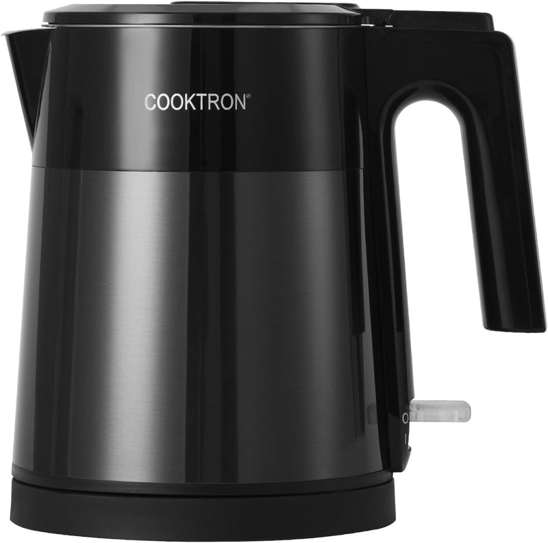 Cooktron Wasserkocher Edelstahl, Leiser Wasserkocher Klein, 1L, Ultraleise, 1 Liter Schwarz