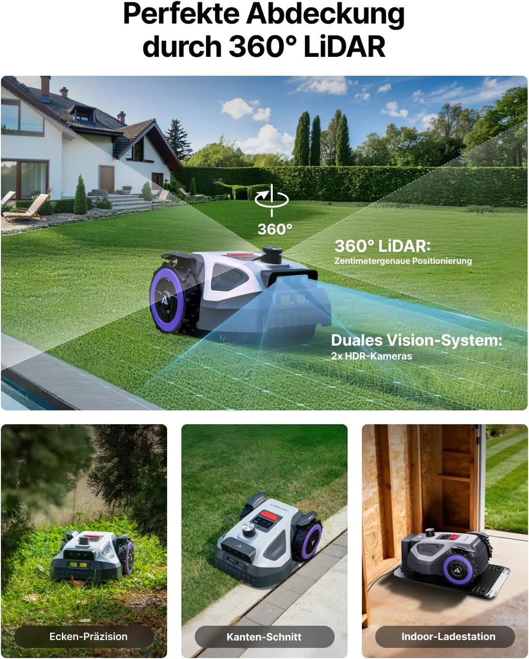 ANTHBOT M5 LiDAR Mähroboter ohne Begrenzungskabel – Hinstellen & Loslegen in 3 Min. – 360° LiDAR & D