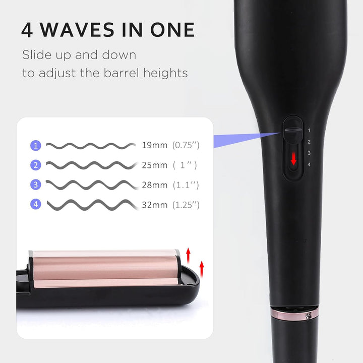 [19/25/28/32mm] Welleneisen für Haare - janelove 4-in-1 Lockenstab für Beach waves/Natürlich Wellen/