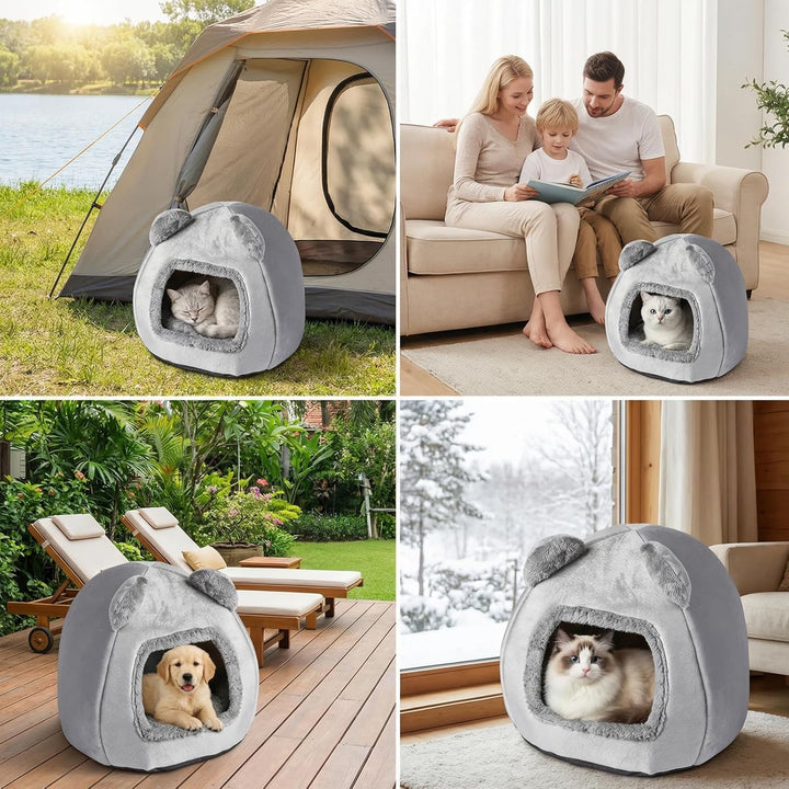 Katzenhöhle 40×40cm, Katzenbett mit Waschbarem Kissen, Kuschelhöhle für Katzen & Kleine Hunde, Katze