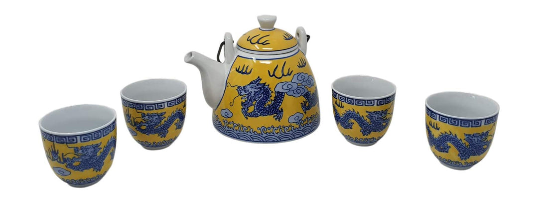 Teeset "Chinesischer Drache" Porzellan, Teekanne 0,7L mit 4 Teeschalen 0,15L