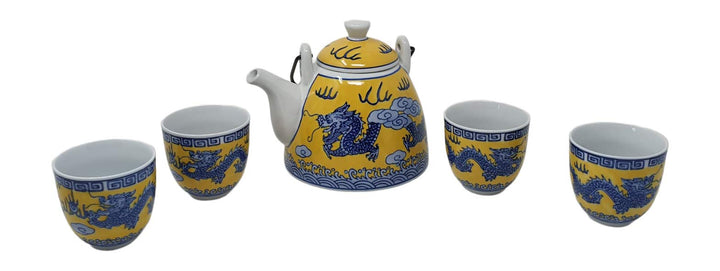 Teeset "Chinesischer Drache" Porzellan, Teekanne 0,7L mit 4 Teeschalen 0,15L
