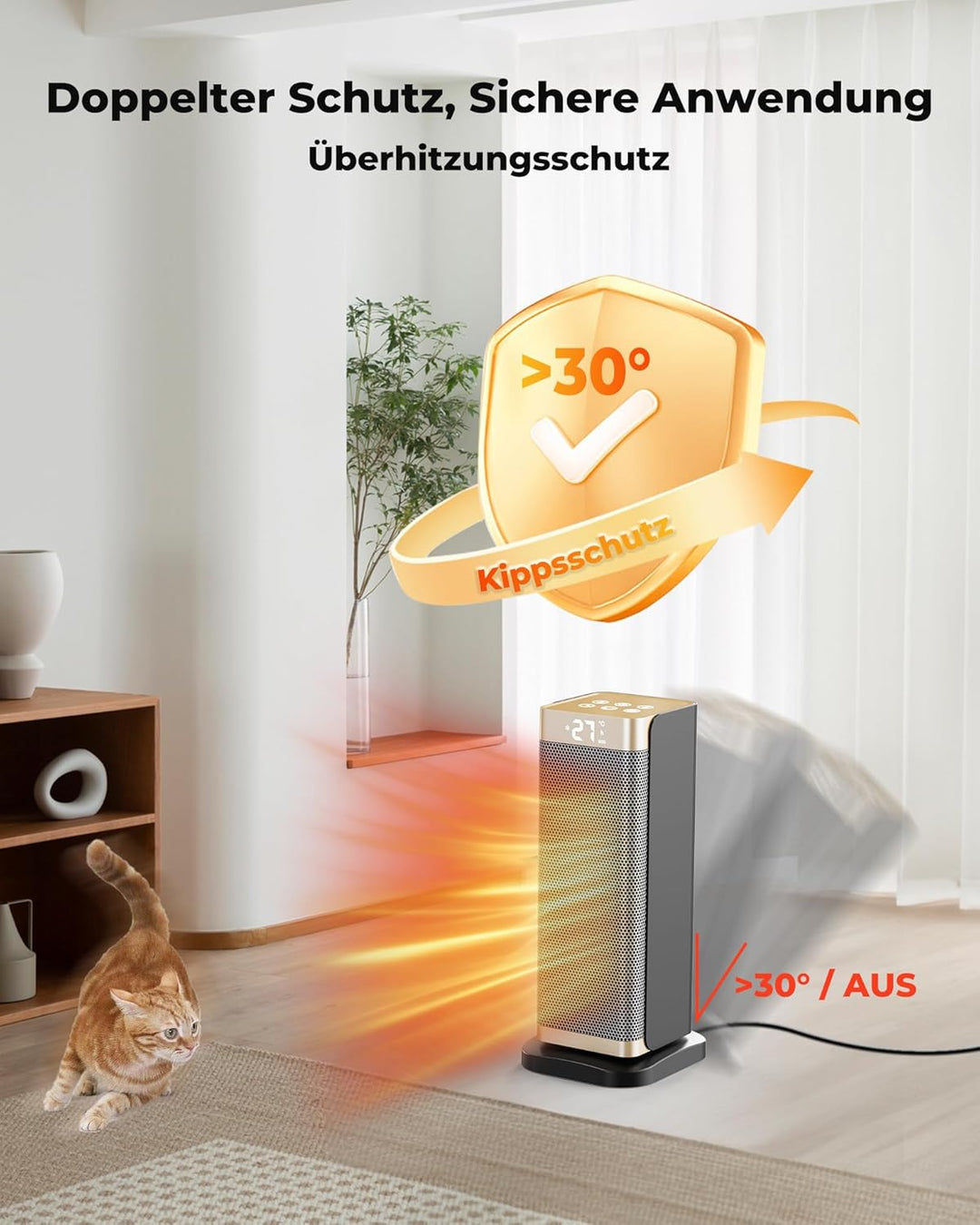 2000W Energiesparend Heizlüfter Leise - 3 Gänge PTC Keramik Schnell Heizung mit ECO Konstante Temper