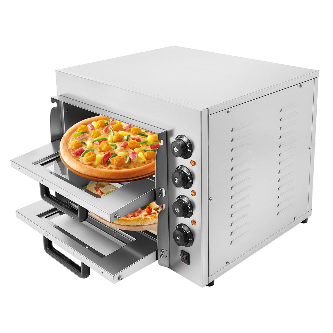 Elektrischer Pizzaofen, 3000W 2 Etagen Pizza-Ofen Kommerzieller Pizzaofen Edelstahl Elektrisch Gastr