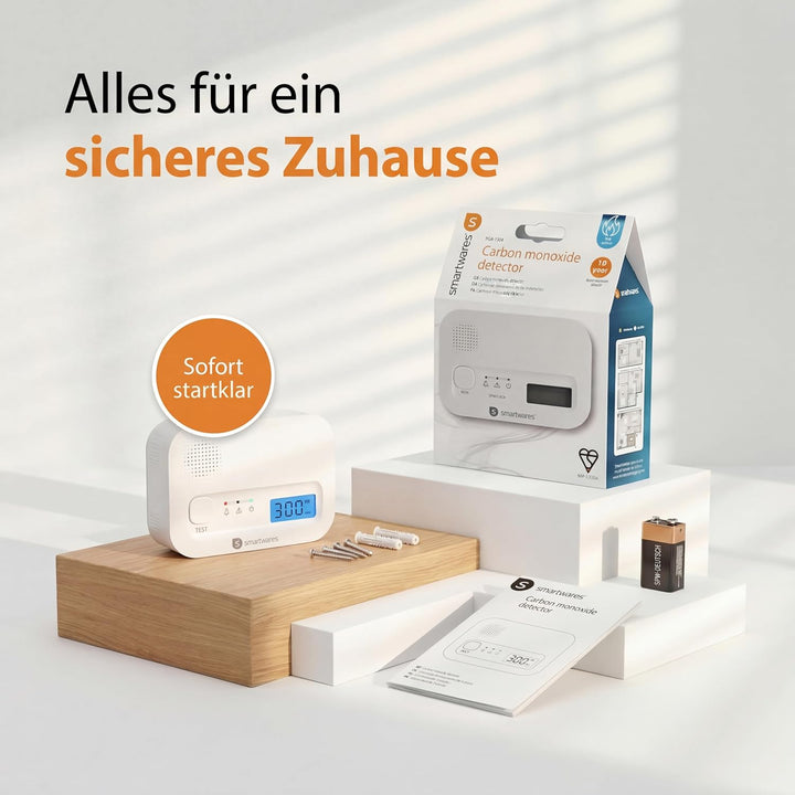Smartwares FGA-13041 Kohlenmonoxid-Melder, 10 Jahre Sensor, mit Display und Testknopf Neue version S