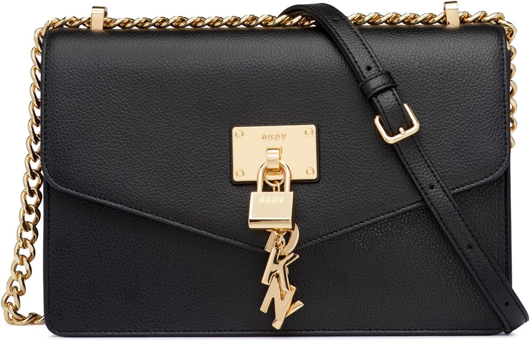 DKNY Damen Elissa Lg Shoulder Bag Umhängetasche, Einheitsgrösse Black Gold, Black Gold