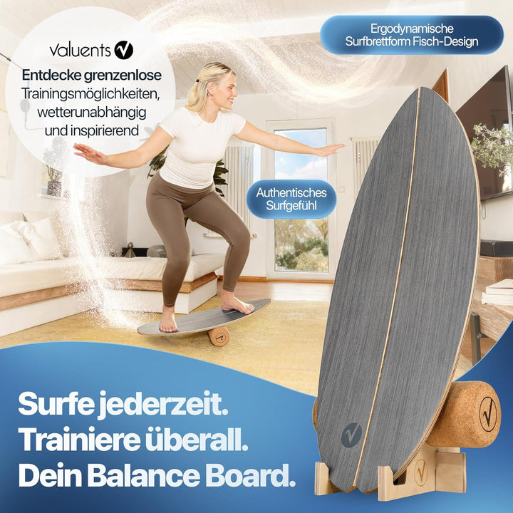 Balance Board aus Holz in – mit abgerundeten Ecken – inkl. Rolle für Neuromuscular Response Training