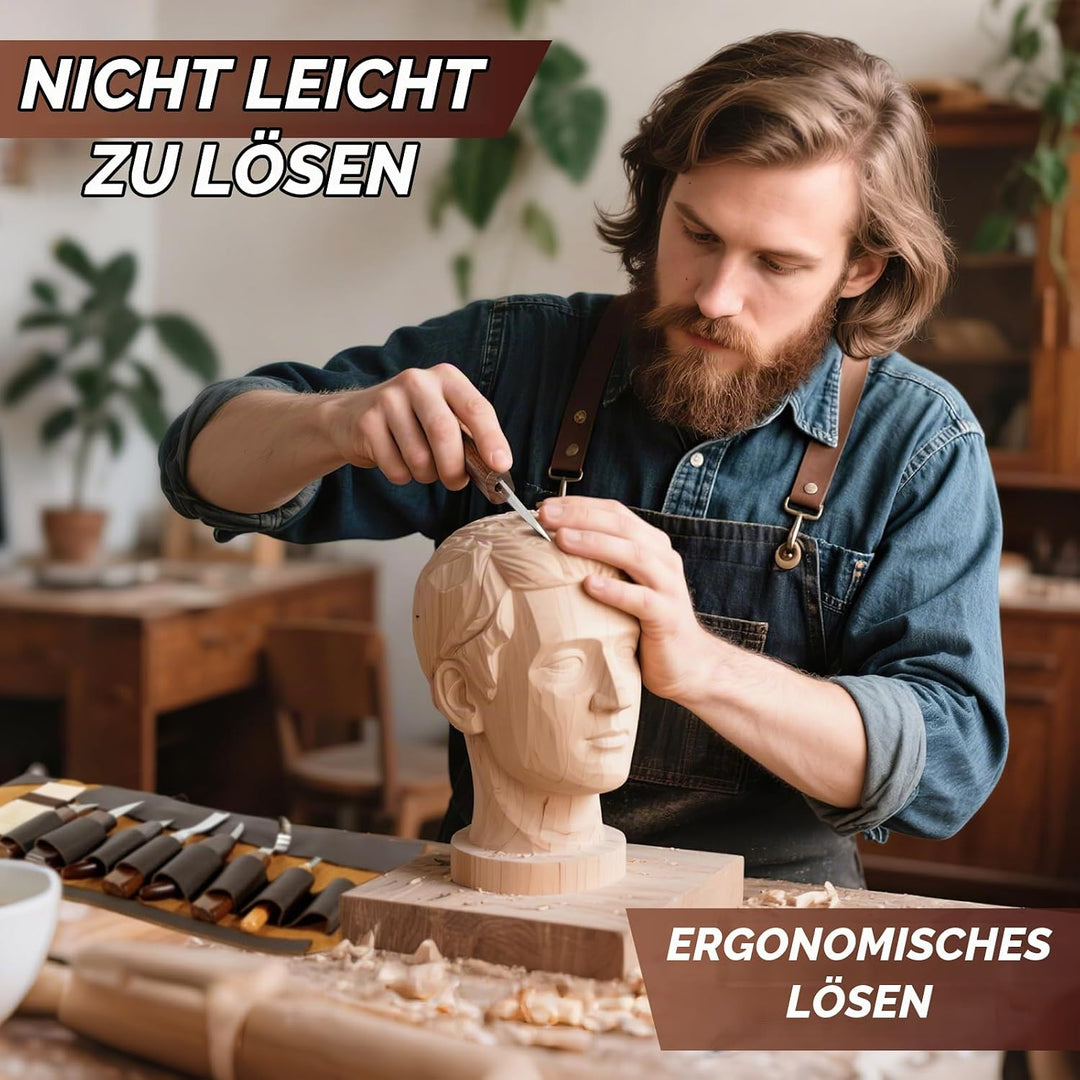 7CDXD Schnitzwerkzeug Set, 17 PCS Holzschnitzwerkzeuge mit Handschuhe, Aufbewahrungstasche und Anspi