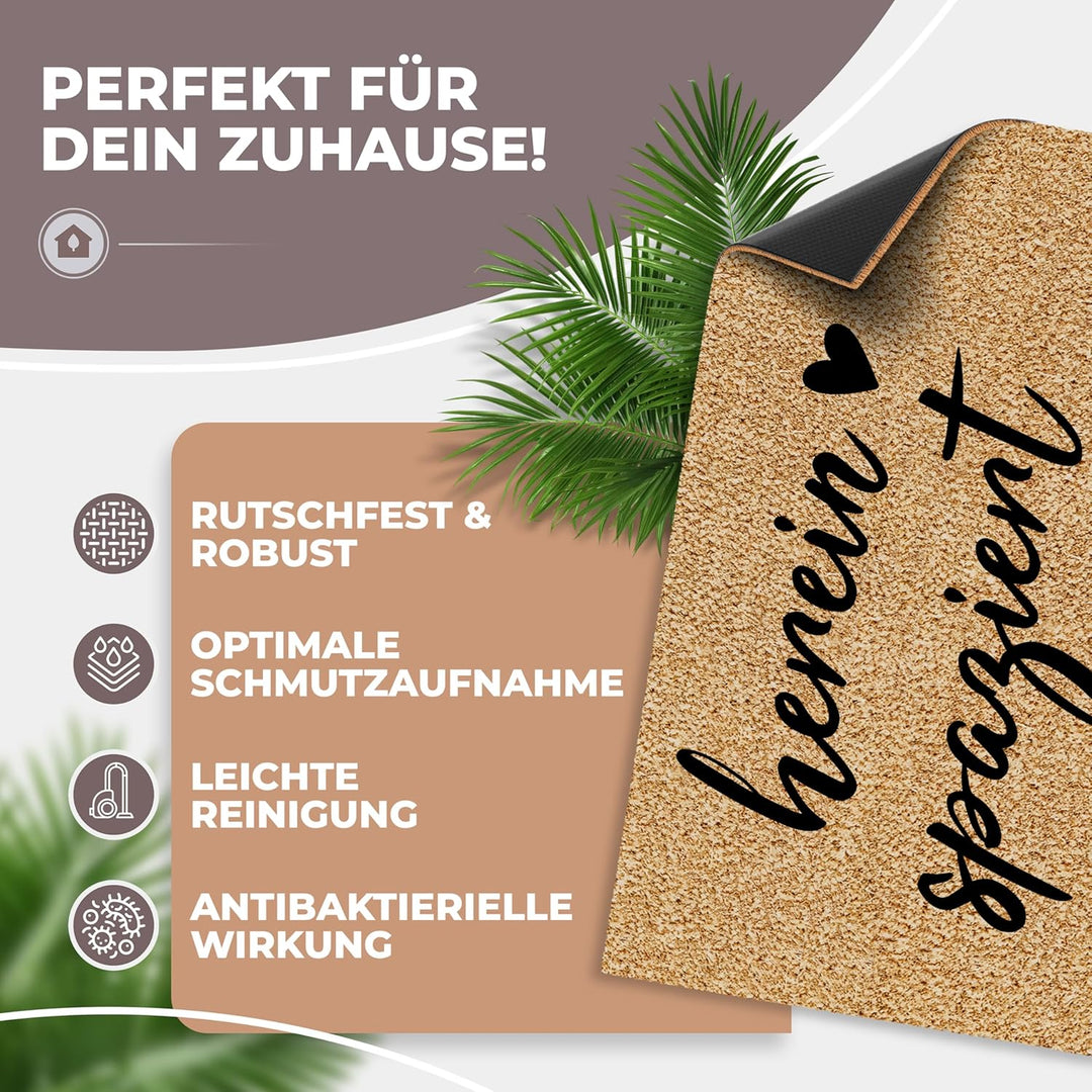 ElbFuchs Kokos Fussmatte 60x40cm hereinspaziert I Extra langlebige & rutschfeste Kokosmatte I Für In