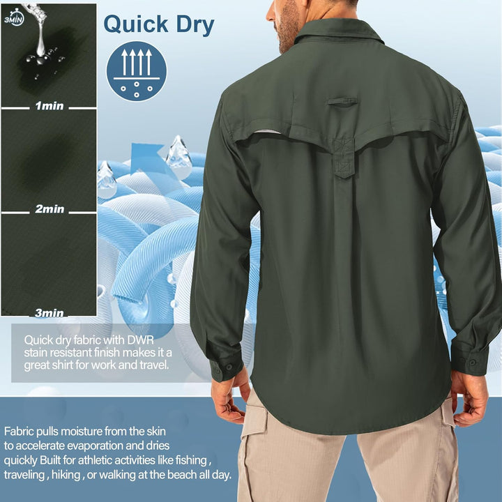 Asfixiado Hemd Herren Safari UPF50+ UV Schutz Wanderhemd Herren Langarm Funktionshemd Outdoorhemd At