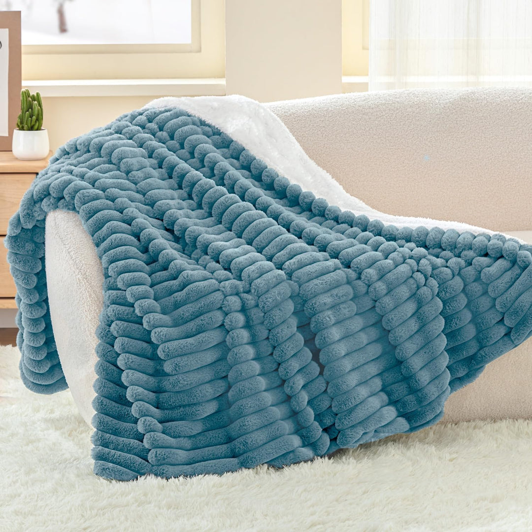 BEDELITE warme Decke Sherpa Kuscheldecke Flauschig Hellblau 150x200 | dicke Deko Fleecedecke, Cord Ü