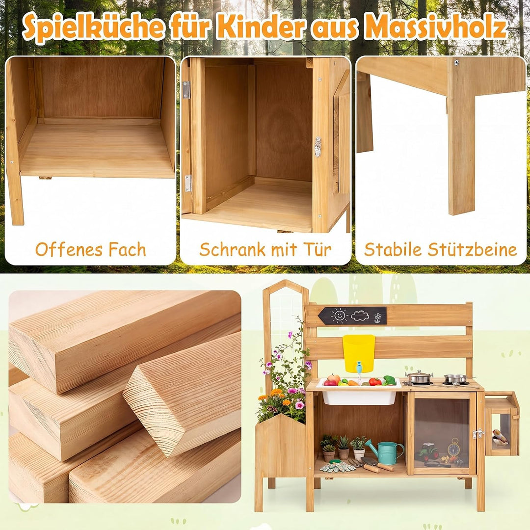 COSTWAY Matschküche Kinder Outdoor, Spielküche mit Wassertank, Spüle