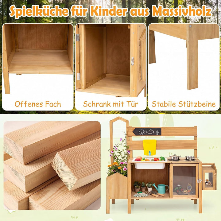 COSTWAY Matschküche Kinder Outdoor, Spielküche mit Wassertank, Spüle