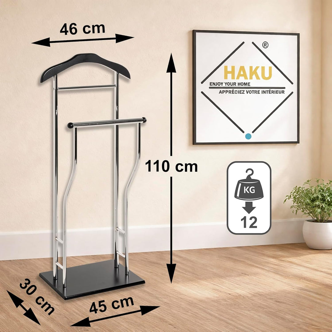 HAKU Möbel Herrendiener chrom Schlafzimmer schwarz stiller Diener MDF, Metall - Masse: B 45 x H 110