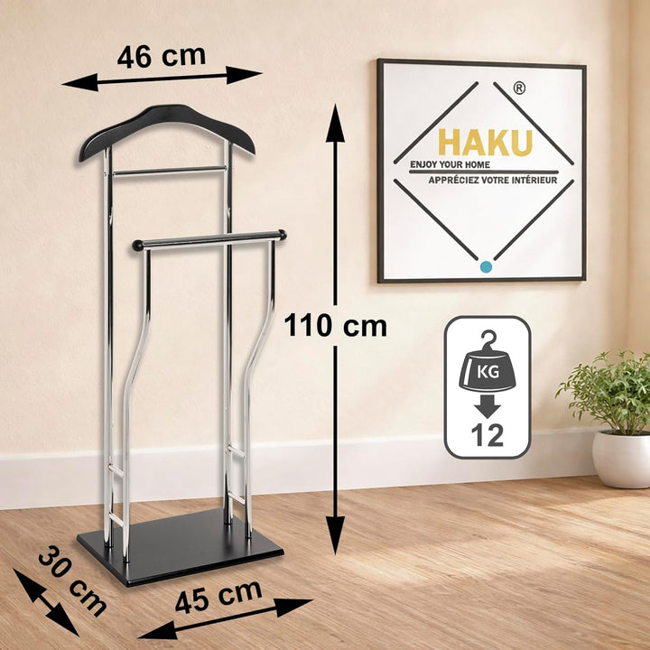 HAKU Möbel Herrendiener chrom Schlafzimmer schwarz stiller Diener MDF, Metall - Masse: B 45 x H 110