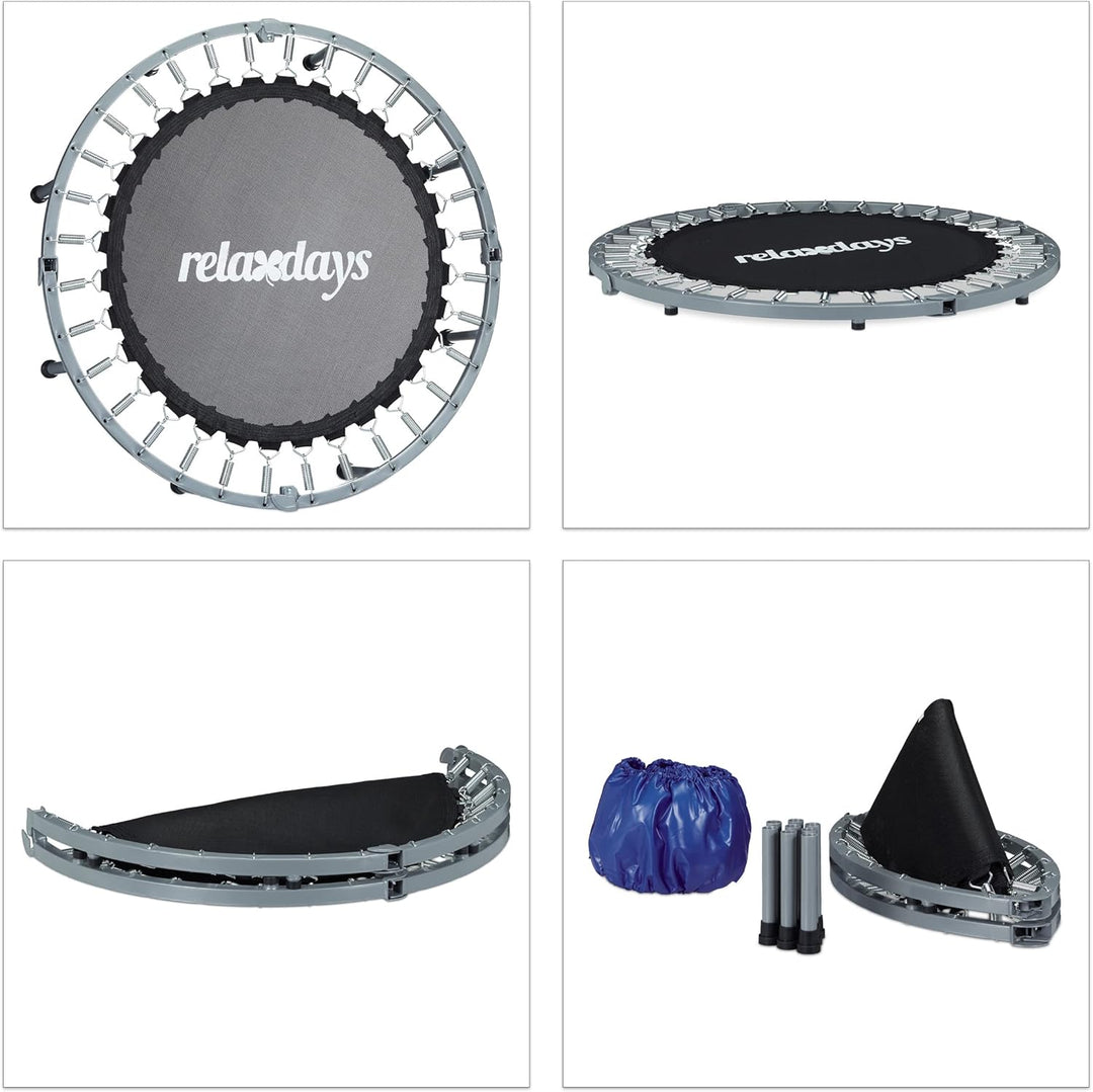 Relaxdays Trampolin faltbar, Indoor, Fitness H x B x T: 22 x 95 x 95 cm, Maximalbelastung 100 kg, bl