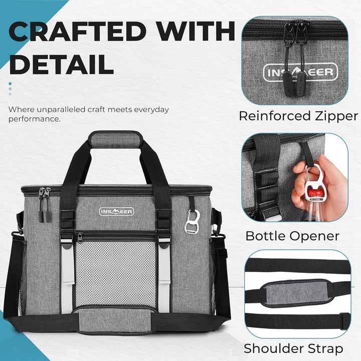 INSMEER Kühltasche Gross 50 l, Kühltaschen Faltbar für 80 Dosen, Faltbare/Auslaufsicher mit Öffner,