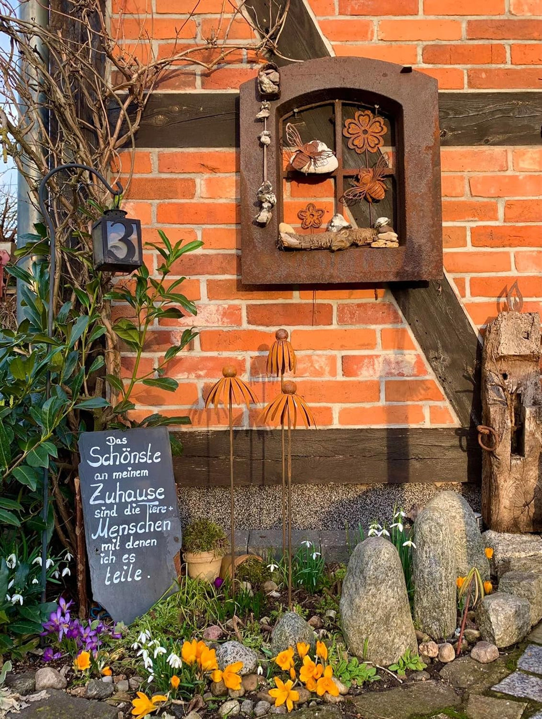 Bornhöft 3er Set Gartenstecker Sonnenhut Metall Rost Gartendeko Edelrost Rankstab Beetstecker Topfst