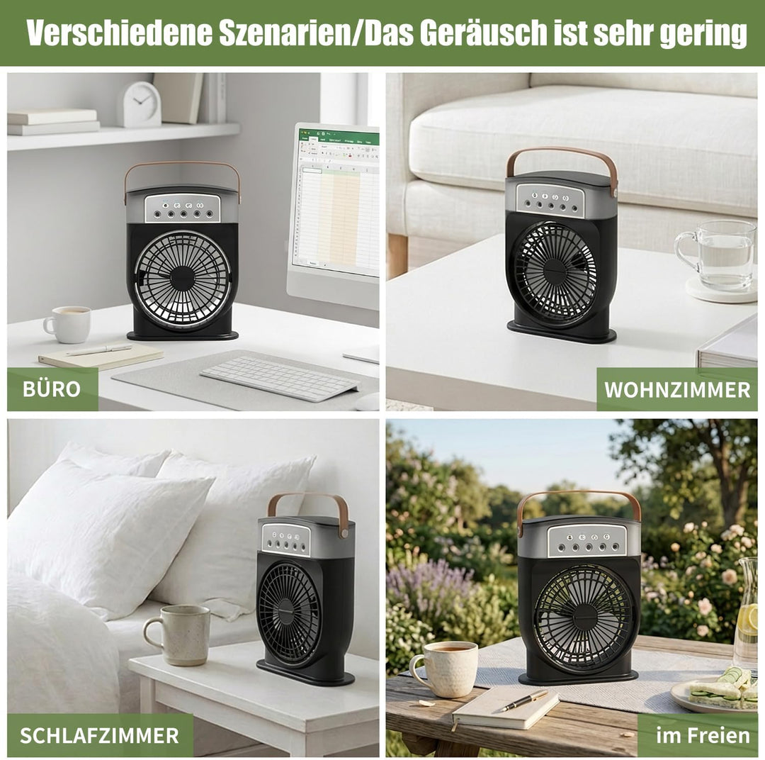 ragbare Klimaanlage Fan, 4 in 1 Personal Mini Cooling Fan mit Wassernebel Spray, 3 Geschwindigkeiten