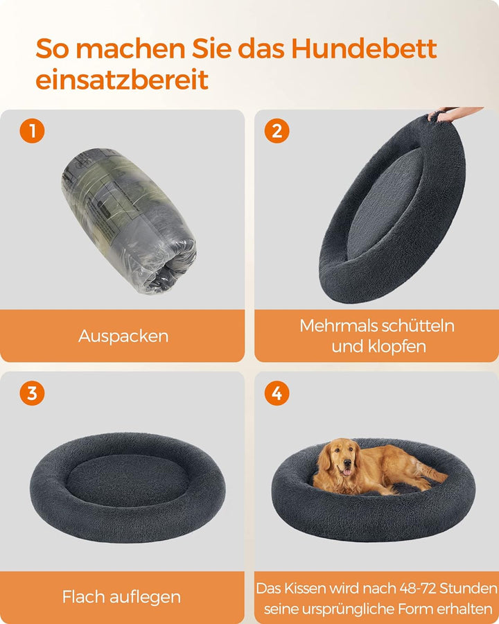 Feandrea Hundebett flauschig, Katzenbett, Donut Kissen, waschbar, Polsterung in der Mitte herausnehm