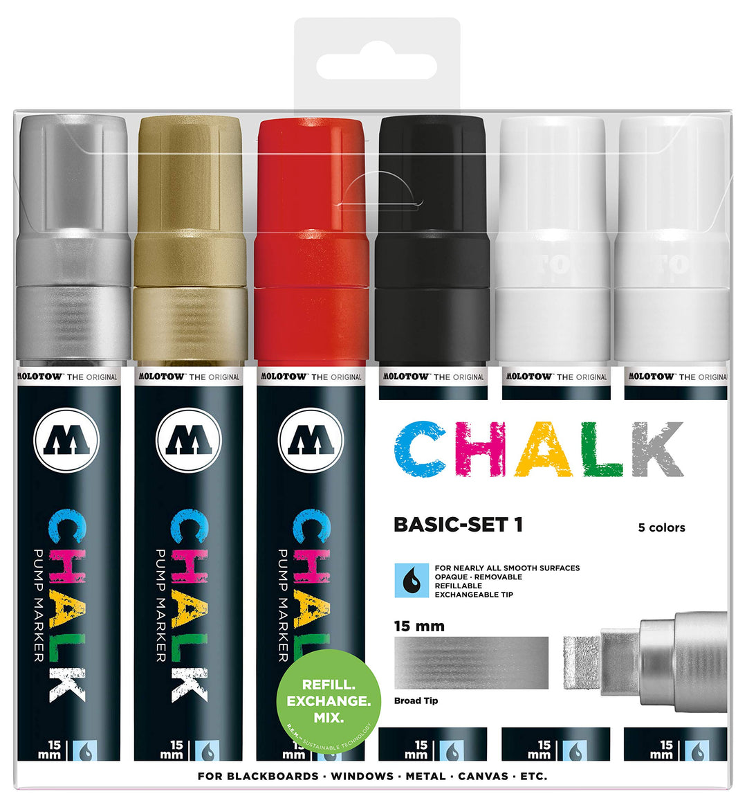 Molotow Kreidemarker Chalk Basic Set 1 - 15 mm, 6 Stück farblich sortiert 15 mm - Basic Set, 15 mm -