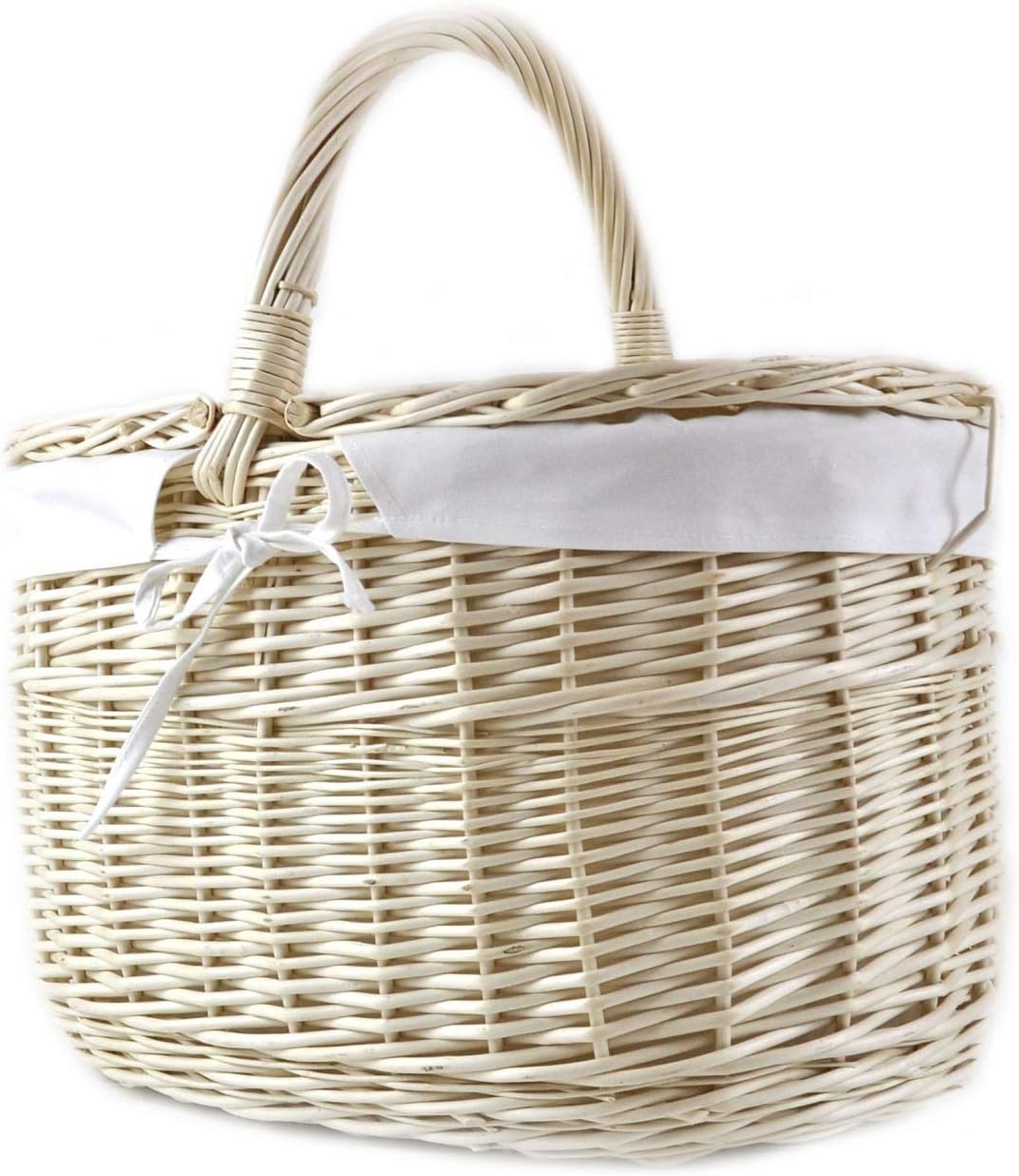 MyBer® Korb Picknickkorb Tragekorb mit 2 Deckeln Weidenkorb Vollweide Einkaufskorb geflochten weiss