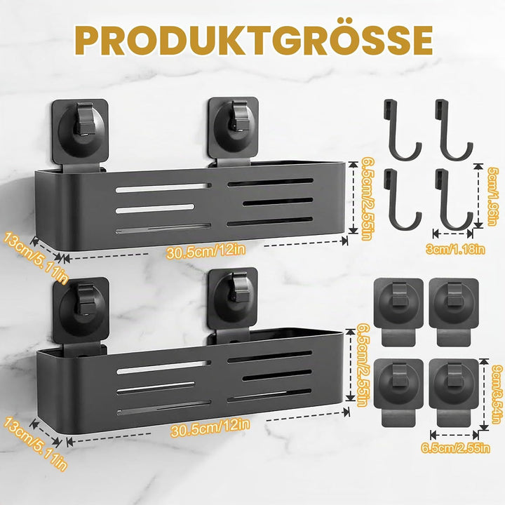 Duschablage ohne Bohren, 2 Stück Rostfreie Badezimmer Organizer mit Abnehmbaren Haken, Schnell Trock