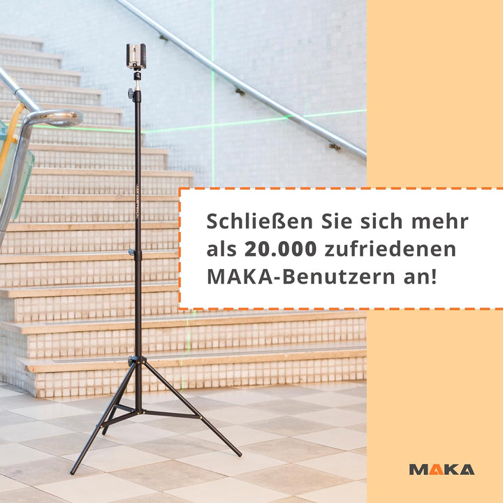 MAKA Schweres Stativ 71 bis 210 cm - Mit 360° Kugelkopf - Für Kamera und Laser - Teleskopstativ - Ba