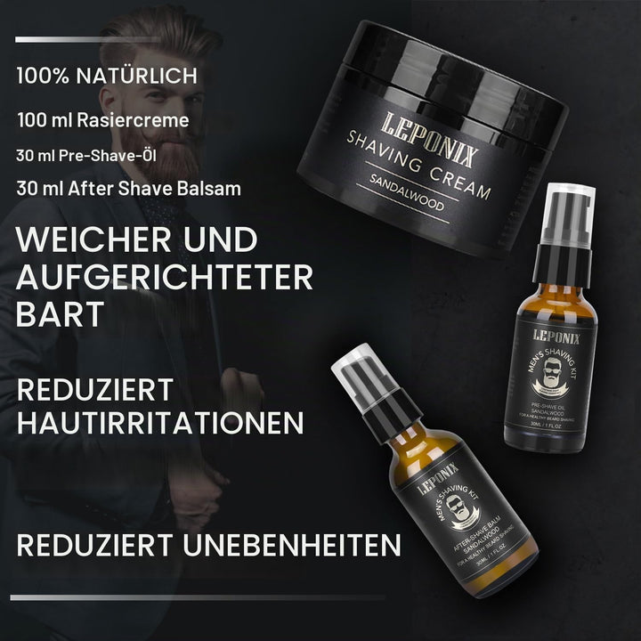 Rasierset für Männer, Essential Kit enthält Sandelholz Rasiercreme, Schnitte und Rasierbrand Rasiere