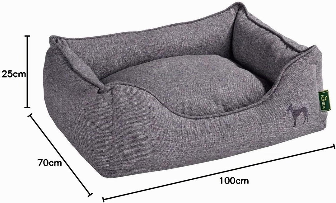 HUNTER Boston Hundesofa, Hundebett, Wendekissen mit Plüschbesatz,pflegeleicht, 100 x 70 cm, grau gra